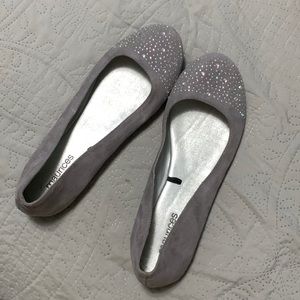 Purple-ish gray Maurice’s flats with gem stones on the toes